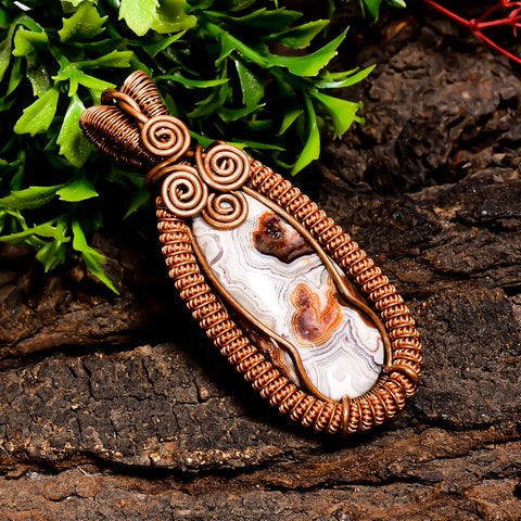 Fantastic A One Quality 100% Natural Crazy Lace Agate Gemstone Pear Vintage Handmade Pure Copper Wire Wrapped Pendant 2.4