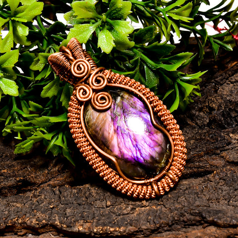 Marvellous Top Grade Quality 100% Natural Labradorite Gemstone Oval Vintage Handmade Pure Copper Wire Wrapped Pendant 2.3