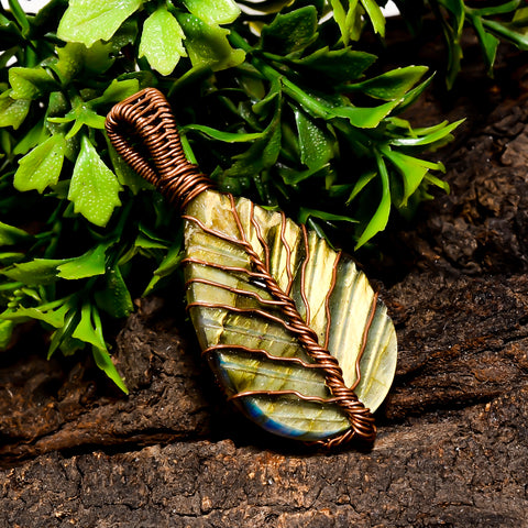 Mind Blowing Top Grade Quality 100% Natural Labradorite Gemstone Pear Vintage Handmade Pure Copper Wire Wrapped Pendant 2