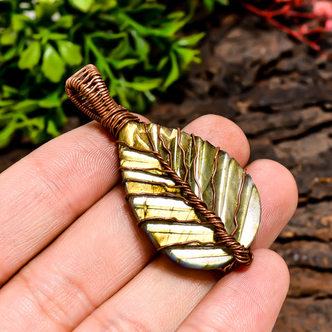 Mind Blowing Top Grade Quality 100% Natural Labradorite Gemstone Pear Vintage Handmade Pure Copper Wire Wrapped Pendant 2