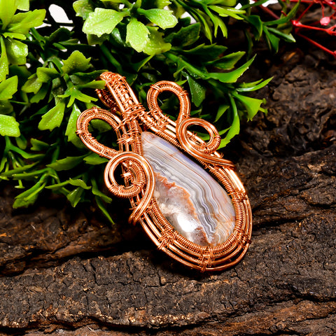 Outstanding A One Quality 100% Natural Crazy Lace Agate Pear Vintage Handmade Jewelry Pure Copper Wire Wrapped Pendant 2.2