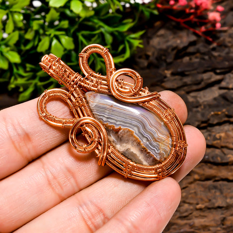 Outstanding A One Quality 100% Natural Crazy Lace Agate Pear Vintage Handmade Jewelry Pure Copper Wire Wrapped Pendant 2.2