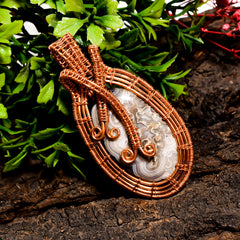 Splendid A One Quality 100% Natural Crazy Lace Agate Gemstone Oval Vintage Handmade Pure Copper Wire Wrapped Pendant 2.4" 15.9 gms. KR10-68 Sunkarton
