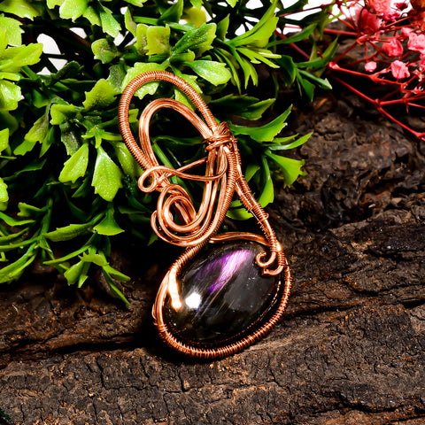 Superb Top Grade Quality 100% Natural Labradorite Gemstone Oval Vintage Handmade Pure Copper Wire Wrapped Pendant 2.2