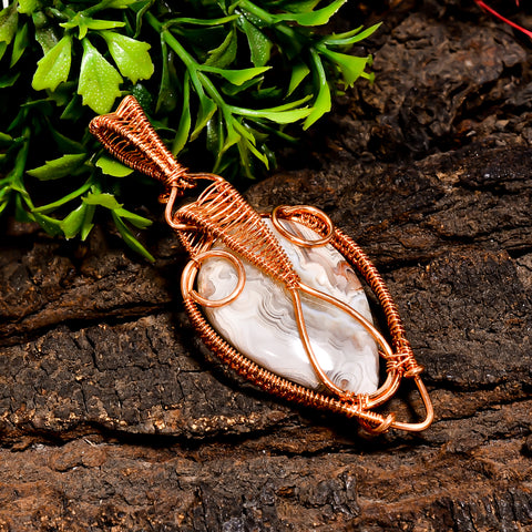 Supreme Top Grade Quality 100% Natural Crazy Lace Agate Gemstone Pear Vintage Handmade Pure Copper Wire Wrapped Pendant 2.6