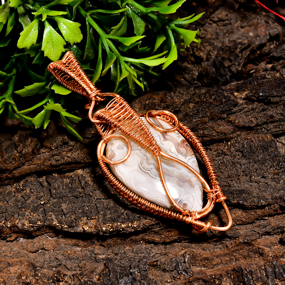 Supreme Top Grade Quality 100% Natural Crazy Lace Agate Gemstone Pear Vintage Handmade Pure Copper Wire Wrapped Pendant 2.6" 10 gms. KR10-71 Sunkarton