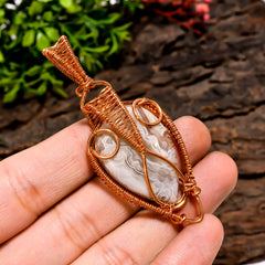 Supreme Top Grade Quality 100% Natural Crazy Lace Agate Gemstone Pear Vintage Handmade Pure Copper Wire Wrapped Pendant 2.6" 10 gms. KR10-71 Sunkarton