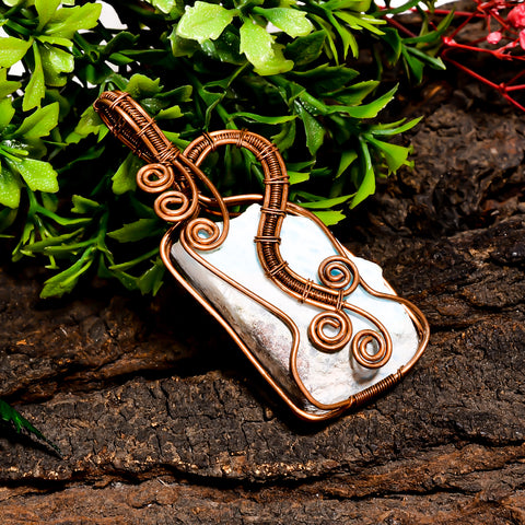 Tempting Top Grade Quality 100% Natural Larimar Gemstone Fancy Vintage Handmade Pure Copper Wire Wrapped Pendant 2.6