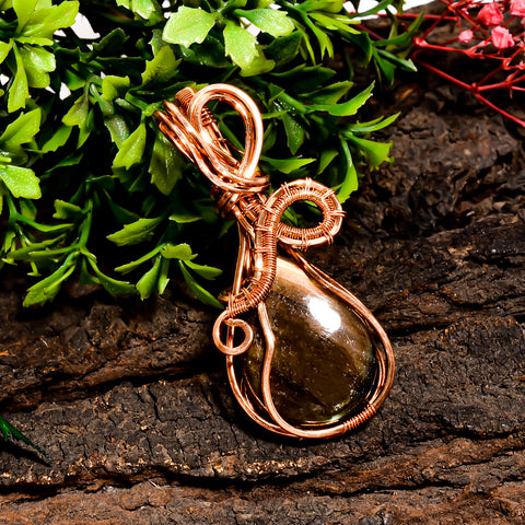 Terrific Top Grade Quality 100% Natural Labradorite Gemstone Pear Vintage Handmade Pure Copper Wire Wrapped Pendant 2.4