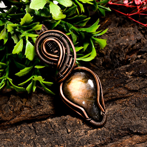 Wonderful Top Grade Quality 100% Natural Labradorite Gemstone Pear Vintage Handmade Pure Copper Wire Wrapped Pendant 2.3