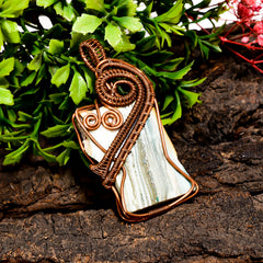 Amazing A One Quality 100% Natural Saturn Chalcedony Gemstone Fancy Vintage Handmade Pure Copper Wire Wrapped Pendant 2.3" 21.1 gms. KR10-76 Sunkarton