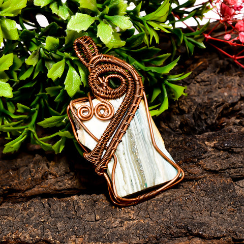 Amazing A One Quality 100% Natural Saturn Chalcedony Gemstone Fancy Vintage Handmade Pure Copper Wire Wrapped Pendant 2.3