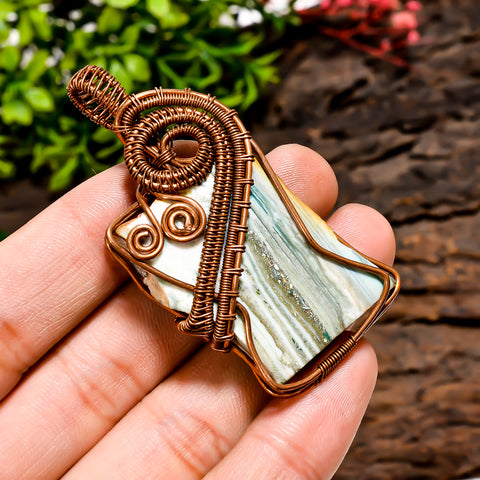Amazing A One Quality 100% Natural Saturn Chalcedony Gemstone Fancy Vintage Handmade Pure Copper Wire Wrapped Pendant 2.3