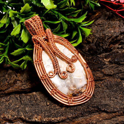 Attractive A One Quality 100% Natural Crazy Lace Agate Gemstone Oval Vintage Handmade Pure Copper Wire Wrapped Pendant 2.3