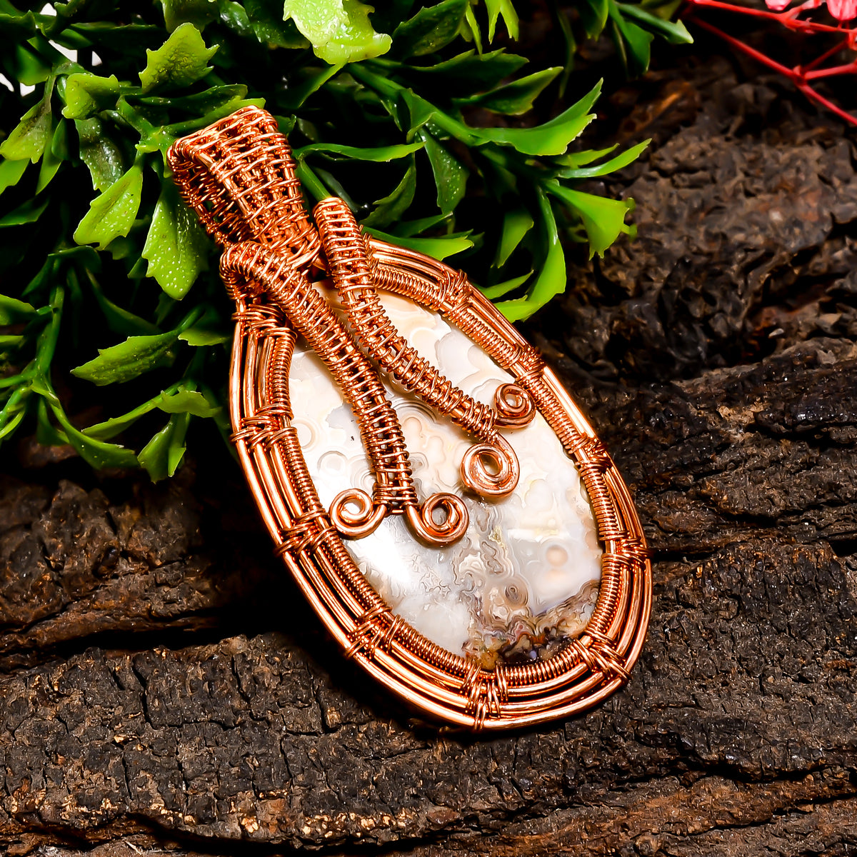 Attractive A One Quality 100% Natural Crazy Lace Agate Gemstone Oval Vintage Handmade Pure Copper Wire Wrapped Pendant 2.3" 15.2 gms KR10-77 Sunkarton