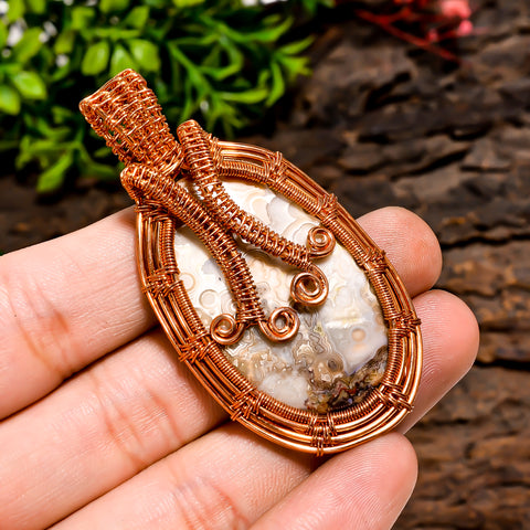 Attractive A One Quality 100% Natural Crazy Lace Agate Gemstone Oval Vintage Handmade Pure Copper Wire Wrapped Pendant 2.3