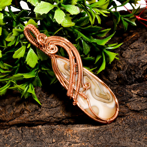 Awesome A One Quality 100% Natural Crazy Lace Agate Gemstone Pear Vintage Handmade Pure Copper Wire Wrapped Pendant 2.5