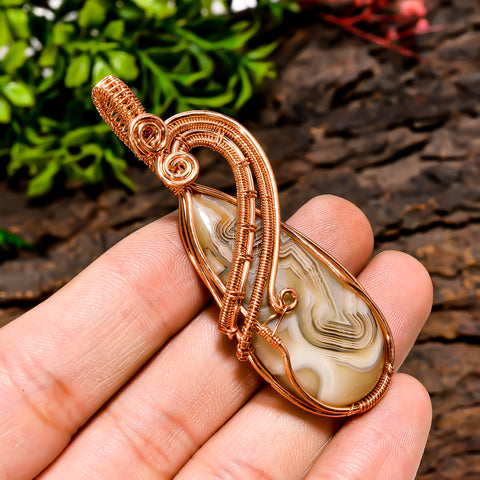 Awesome A One Quality 100% Natural Crazy Lace Agate Gemstone Pear Vintage Handmade Pure Copper Wire Wrapped Pendant 2.5
