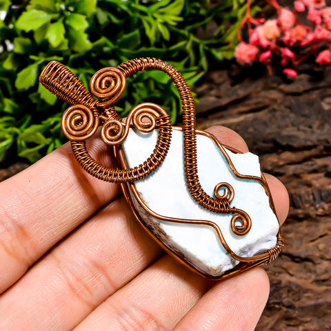 Excellent Top Grade Quality 100% Natural Larimar Gemstone Fancy Vintage Handmade Pure Copper Wire Wrapped Pendant 2.5