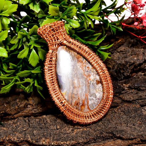 Classic A One Quality 100% Natural Crazy Lace Agate Gemstone Pear Vintage Handmade Pure Copper Wire Wrapped Pendant 2.4