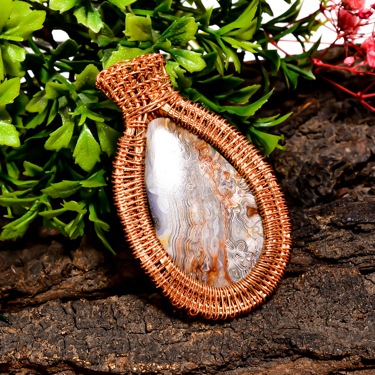 Classic A One Quality 100% Natural Crazy Lace Agate Gemstone Pear Vintage Handmade Pure Copper Wire Wrapped Pendant 2.4" 15.2 gms. KR10-80 Sunkarton