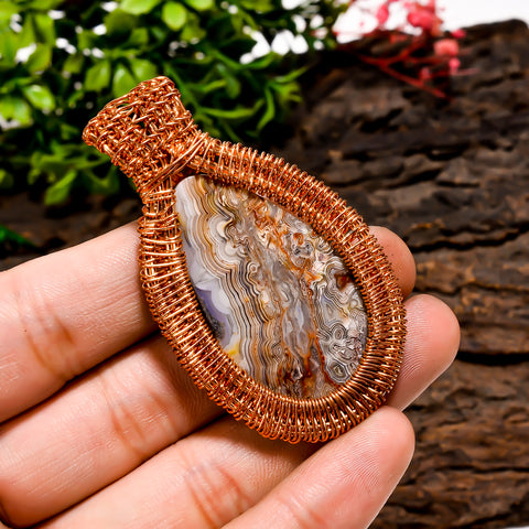 Classic A One Quality 100% Natural Crazy Lace Agate Gemstone Pear Vintage Handmade Pure Copper Wire Wrapped Pendant 2.4
