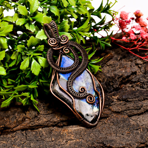 Excellent Top Grade Quality 100% Natural Labradorite Gemstone Fancy Vintage Handmade Pure Copper Wire Wrapped Pendant 2.7