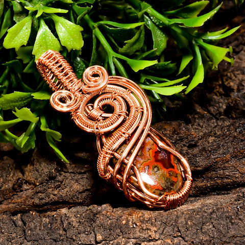 Exclusive Top Grade Quality 100% Natural Seam Agate Gemstone Oval Vintage Handmade Pure Copper Wire Wrapped Pendant 1.8