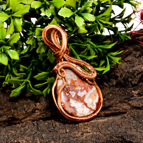 Fabulous A One Quality 100% Natural Crazy Lace Agate Gemstone Pear Vintage Handmade Pure Copper Wire Wrapped Pendant 2.2