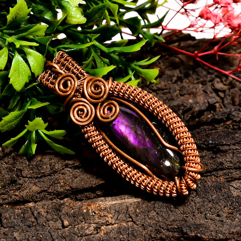 Immaculate A One Quality 100% Natural Labradorite Gemstone Marquise Vintage Handmade Pure Copper Wire Wrapped Pendant 2.2