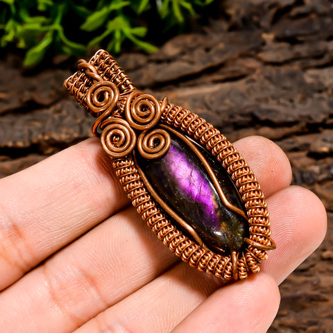 Immaculate A One Quality 100% Natural Labradorite Gemstone Marquise Vintage Handmade Pure Copper Wire Wrapped Pendant 2.2