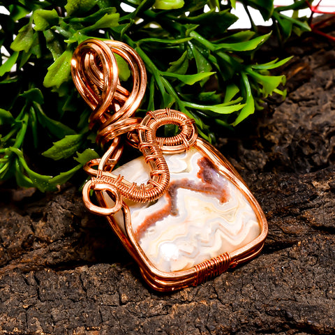 Marvellous A One Quality 100% Natural Crazy Lace Agate Cushion Vintage Handmade Pure Copper Wire Wrapped Pendant 2.1