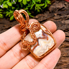 Marvellous A One Quality 100% Natural Crazy Lace Agate Cushion Vintage Handmade Pure Copper Wire Wrapped Pendant 2.1" 18.3 gms. KR10-90 Sunkarton