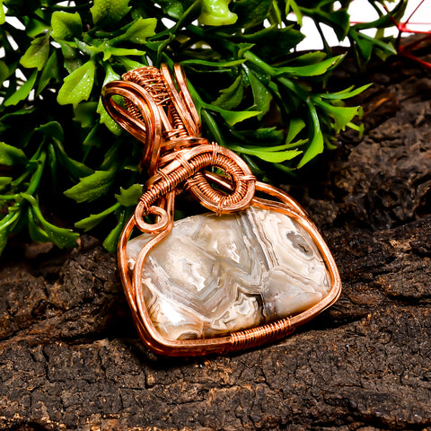 Outstanding A One Quality 100% Natural Crazy Lace Agate Radiant Vintage Handmade Pure Copper Wire Wrapped Pendant 1.9