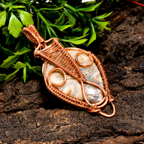 Splendid A One Quality 100% Natural Crazy Lace Agate Gemstone Pear Vintage Handmade Pure Copper Wire Wrapped Pendant 2.2