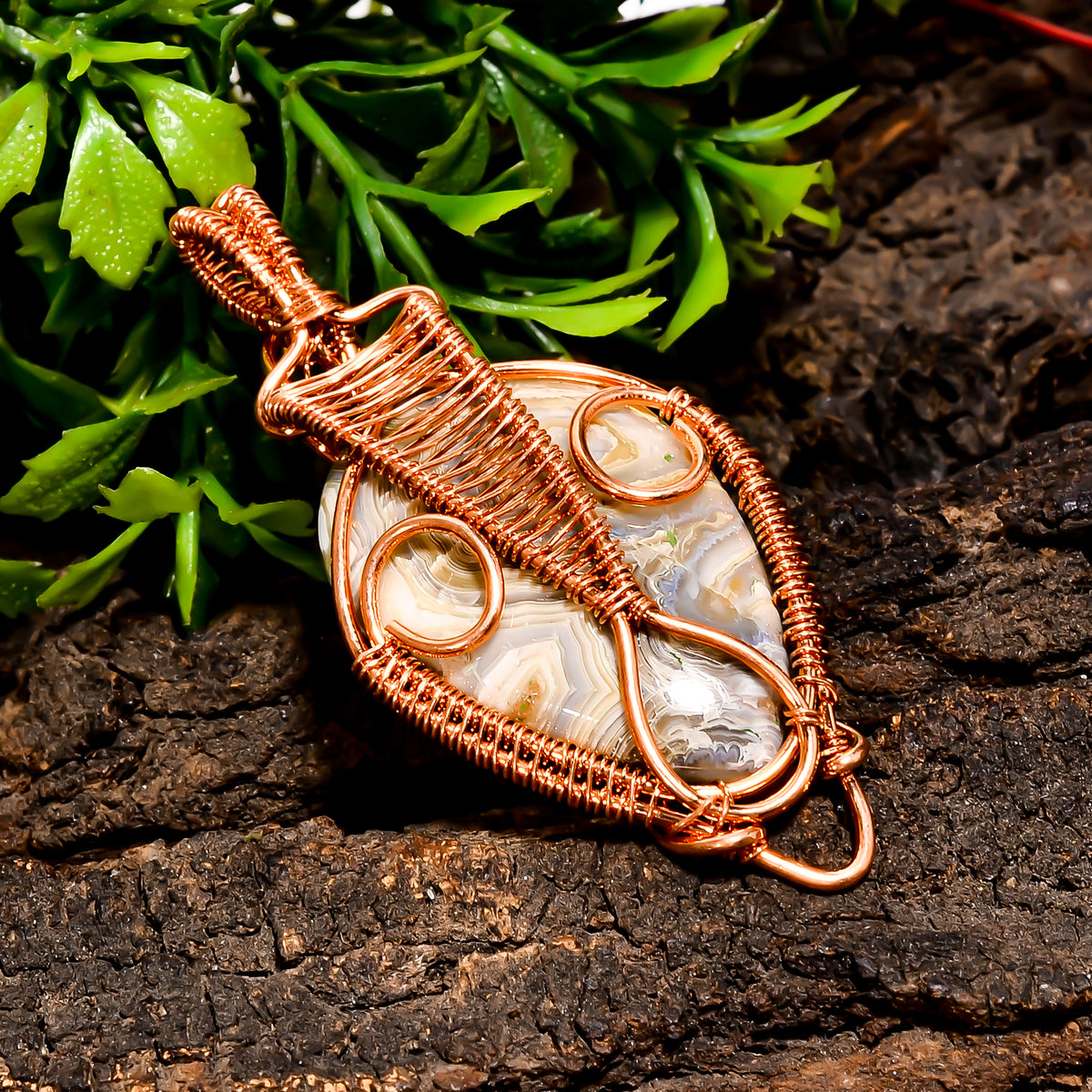 Splendid A One Quality 100% Natural Crazy Lace Agate Gemstone Pear Vintage Handmade Pure Copper Wire Wrapped Pendant 2.2" 9.2 gms. KR10-93 Sunkarton
