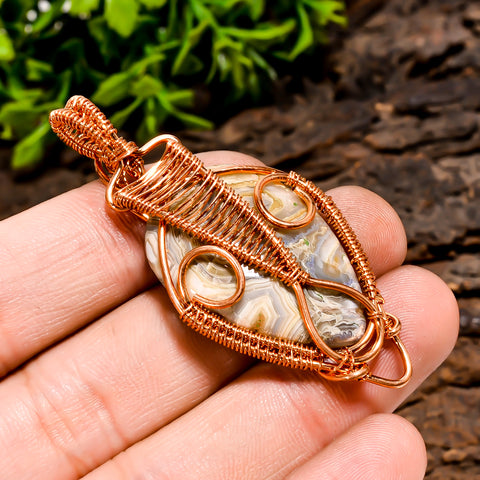 Splendid A One Quality 100% Natural Crazy Lace Agate Gemstone Pear Vintage Handmade Pure Copper Wire Wrapped Pendant 2.2