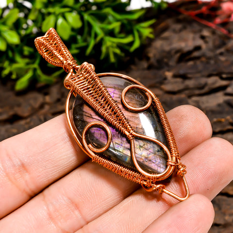 Supreme Top Grade Quality 100% Natural Labradorite Gemstone Pear Vintage Handmade Pure Copper Wire Wrapped Pendant 2.6