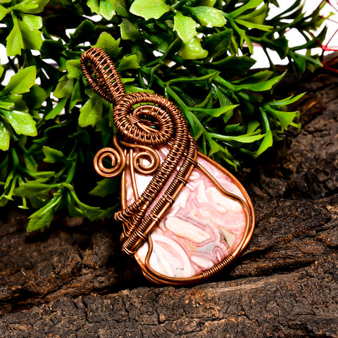 Terrific Top Grade Quality 100% Natural Rhodochrosite Gemstone Pear Vintage Handmade Pure Copper Wire Wrapped Pendant 2.2