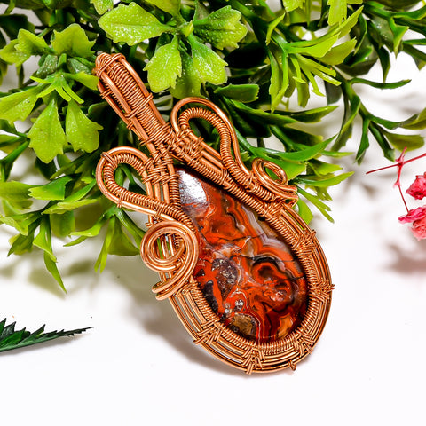 Fabulous A One Quality 100% Natural Crazy Lace Agate Gemstone Pear Vintage Handmade Pure Copper Wire Wrapped Pendant 2.3