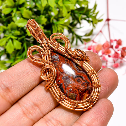 Fabulous A One Quality 100% Natural Crazy Lace Agate Gemstone Pear Vintage Handmade Pure Copper Wire Wrapped Pendant 2.3