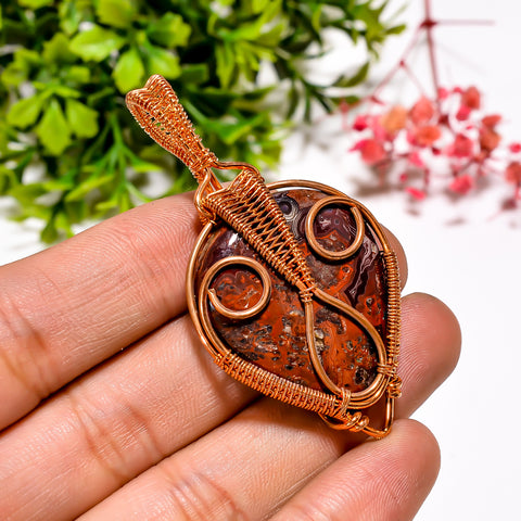 Gorgeous A One Quality 100% Natural Crazy Lace Agate Gemstone Egg Vintage Handmade Pure Copper Wire Wrapped Pendant 2.3