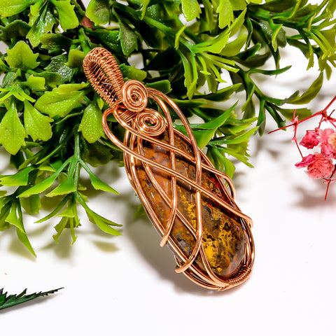 Immaculate A One Quality 100% Natural Seam Agate Gemstone Oval Vintage Handmade Pure Copper Wire Wrapped Pendant 2.2