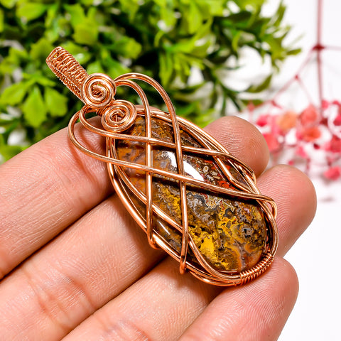 Immaculate A One Quality 100% Natural Seam Agate Gemstone Oval Vintage Handmade Pure Copper Wire Wrapped Pendant 2.2