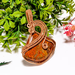 Incredible A One Quality 100% Natural Seam Agate Gemstone Heart Vintage Handmade Pure Copper Wire Wrapped Pendant 2.1" 14.4 gms. KR11-14 Sunkarton