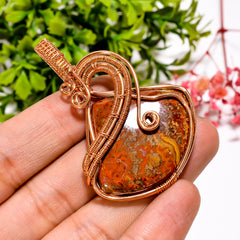 Incredible A One Quality 100% Natural Seam Agate Gemstone Heart Vintage Handmade Pure Copper Wire Wrapped Pendant 2.1" 14.4 gms. KR11-14 Sunkarton