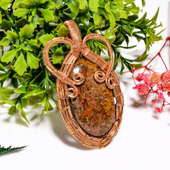 Mind Blowing A One Quality 100% Natural Seam Agate Gemstone Oval Vintage Handmade Pure Copper Wire Wrapped Pendant 2.4" 21.1 gms. KR11-16 Sunkarton
