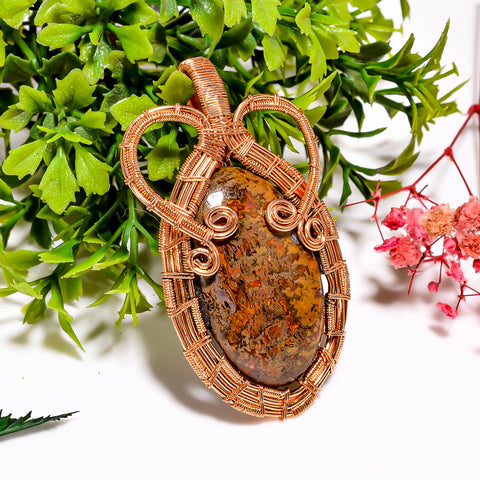 Mind Blowing A One Quality 100% Natural Seam Agate Gemstone Oval Vintage Handmade Pure Copper Wire Wrapped Pendant 2.4