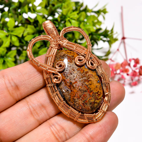Mind Blowing A One Quality 100% Natural Seam Agate Gemstone Oval Vintage Handmade Pure Copper Wire Wrapped Pendant 2.4