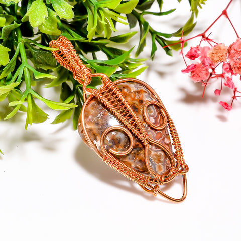 Splendid A One Quality 100% Natural Crazy Lace Agate Gemstone Pear Vintage Handmade Pure Copper Wire Wrapped Pendant 2.3